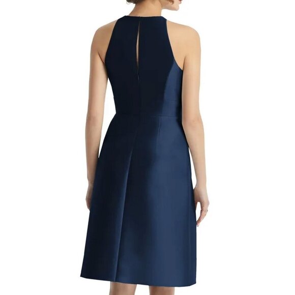 COPY - Alfred Sung Midnight Blue Jewel Neck Satin Cocktail Dress - Picture 2 of 2